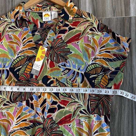 NWT C&C California Dress Small Orange Floral Linen Tropical Vacation Beach - Picture 9 of 11